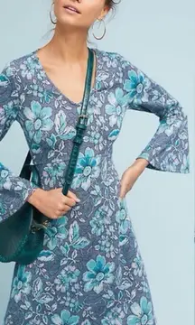 Anthropologie Maeve Florence ‎ Dress blue floral knit Boho Cottage Core Whimsi M