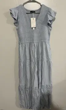 Merokeety Women's Flutter Sleeve Smocked Midi Dress Tiered, L Light Blue