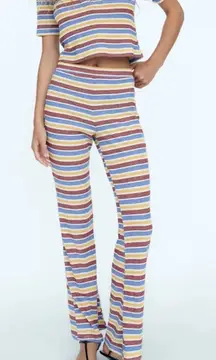 NWT Zara Rib Texture Striped Pull On Flare Pants in Multi Size‎ Medium