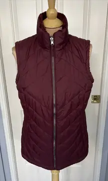 Free Country Women's Medium Quilted Vest Burgundy Zip Up Reversible Faux Fur