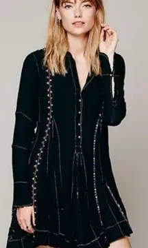 Free People  FP One Womens Boho Black Long Sleeve Guaze Lace Dress