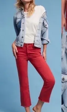 Anthropologie Pilcro Red Denim Straight Leg Jeans Raw Hem Crop Sz 27