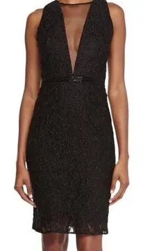 Carmen Marc Valvo Mesh Insert Lace Cocktail Dress sexy low cut neckline