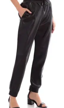 Bagatelle Black Pleather Drawstring Waist High Rise Jogger Pants Size L