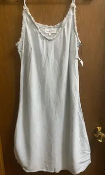 Bella Dahl Denim Chambray Frayed Hem Slip Dress Light Wash Size M