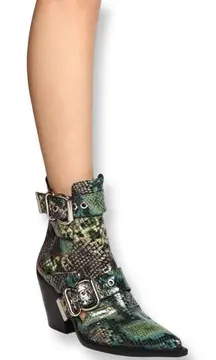 New Jeffrey Campbell Guadalupe Snake Print Leather Boots Sz 6.5