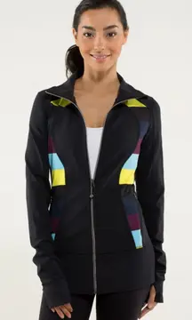 Lululemon‎ Nice Asana Jacket Black / Pow Stripe Split Pea Size 8