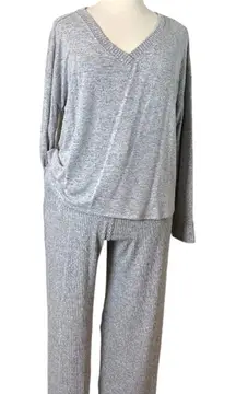 Soma Women’s Lounge Set Brushed Terry Ribbed Wide Leg Pants Gray Size XXL Plus