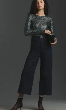 Anthropologie Maeve The Colette Sparkle Jeans 30 Blue Denim Crop Wide Leg Dark