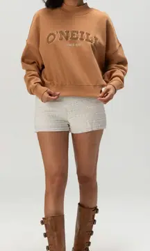 O'Neill Women's Moment Crop Crew Neck Sweatshirt in Tobacco size XL