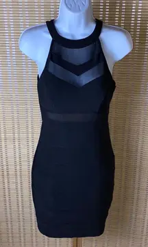 Black Sheer Panel Sleeveless Bodycon Mini Dress