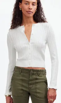 Sweater The Signature Open-Knit Cardigan Button Front White XS NWT New