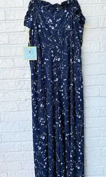CeCe Women's Size 8 Navy Blue Floral Maxi Dress Spaghetti Straps