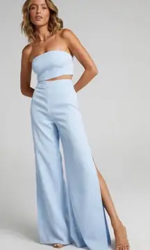 Showpo I'm The One 2 Piece Wide Leg Pant and Strapless Top Baby Blue Size 4