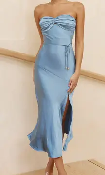 Kindred Spirit Strapless Gathered Bust Midi Dress Blue