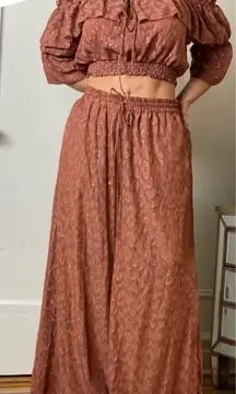 H&M Rust Cheetah Wide Leg Pants & Off Shoulder Bardot Crop Top Set Sz 12