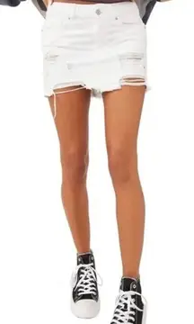 We The Free Out of Ordinary White Distressed Denim Skirt