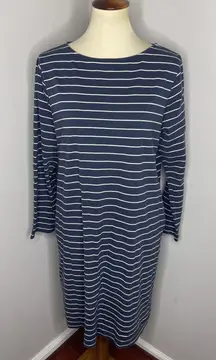 Ann Mashburn Cotton Blue White Stripe Boat Neck Longsleeve Shift Dress Large L