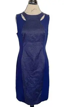 Cache Dress  Womens Sleeveless Blue Textured Sheath Open Back Date Night Sz 12