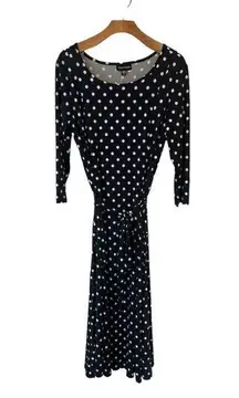 Nina Leonard NYC Sheath Dress Women's XL Navy/Ivory Polka Dot 3/4 Sleeve NEW