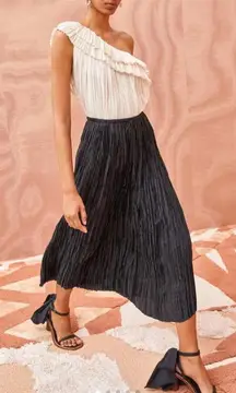 Ulla Johnson Dioni Skirt in Noir Black Pleated Crinkle Plisse Satin‎ Midi Size 6
