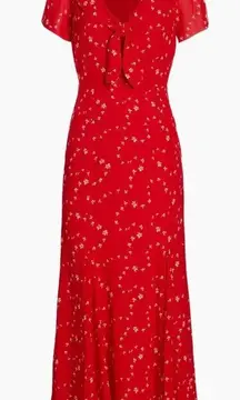 Reformation NWOT  Talleen Red Floral Print Ruffle maxi cap sleeves Dress sz 12