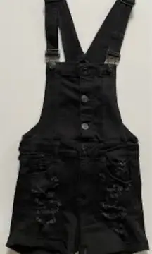 Black Distressed Ripped Denim Shortalls Size 10
