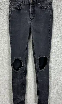 Free People Skinny Jeans Womens 27 Black Distressed Moto Boho‎ Biker Grunge Goth