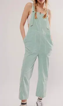 Free People NWT Salopette In Town Green Striped Overalls Sz Medium NWT