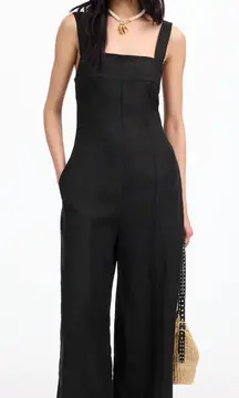 Madewell Squareneck Wide Leg Jumpsuit 100% Linen Black Minimalist US 4 NWT