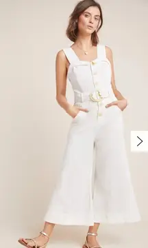 By Anthropologie Cape Cod Linen Jumpsuit Crop Boho Neutral Tank Vacation Size 4