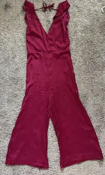 Parker Boudoir Culotte Jumpsuit Ruffles Wide Leg Dots Cranberry Red Size Medium