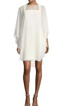 Halston Heritage  Fitted Cocktail Dress with Embroidered Sheer Overlay