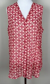 Kut From The Kloth Top Womens Large Floral Geo Button Up Sleeveless V-Neck Sheer