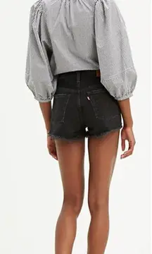 LEVI’S 501 Wise Up Black High Rise Original Denim Jeans Shorts Distressed Sz 26