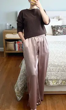 Mauve Wide Leg Satin Trousers