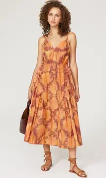 Ulla Johnson Valentina Orange Tie Dye Print A-Line Sleeveless Midi Dress Size 0
