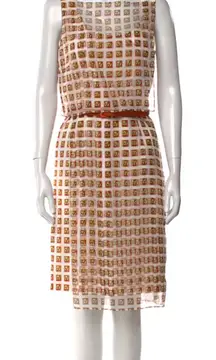 Carolina Herrera Brown and White Patterned Midi Dress