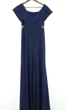 Xscape Jersey Popover Off the Shoulder Cutout Gown Navy 8