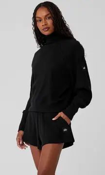 Alo Yoga Waffle Weekend Escape Mock Neck Long Sleeve - Black