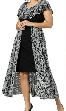 C‎ Wonder by Christian Siriano Runway Ruffle Eyelet Dress Black S Embroidered