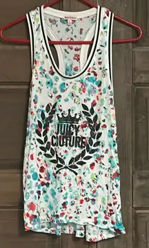 Juicy Couture Watercolor Paint Splatter Tank Top Black Glitter‎ Crown Sz Small