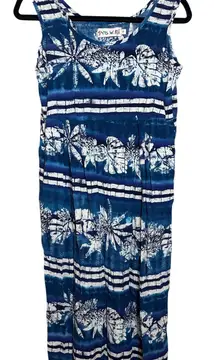 JAMS World Blue White Tropical Floral Reef Print Sleeveless Maxi Dress S