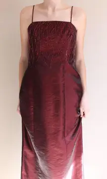 Vintage 90s Red Beaded Prom Dress  