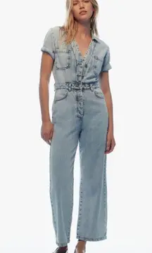 ZARA NWT  LONG DENIM SHORT SLEEVE JUMPSUIT BLOGGERS FAV