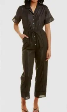 Linden Street Studio Womens Jumpsuit Small Cotton Black Metallic Short Sleeve