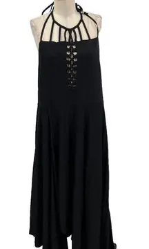 City Chic Plait Detail Maxi Dress Black Halter Jersey Size L / Plus Size 20