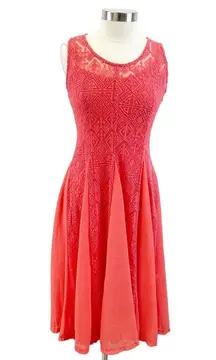 NEW Monoreno Womens Aztec Lace Sleeveless Fit & Flare Midi Dress Coral Salmon