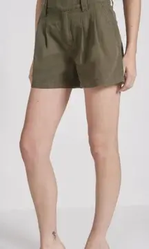 Current Elliott Baro Olive Green Pleated Belted Linen Blend High Rise Shorts