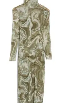 AFRM LOS ANGELES Marni Turtleneck Long Sleeve Mesh Dress In Sage Swirl Size M